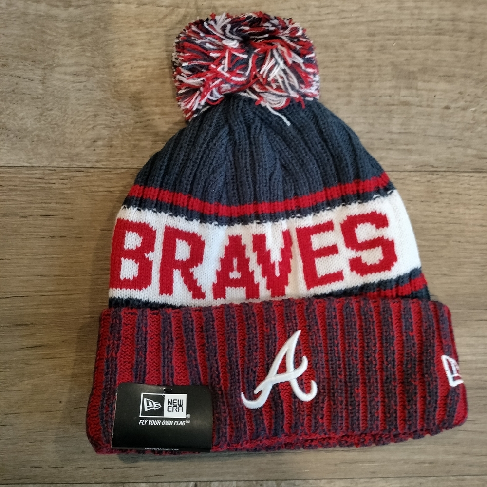 Atlanta Braves NEW ERA KNIT CUFF POM BEANIE HAT NWT MLB Winter